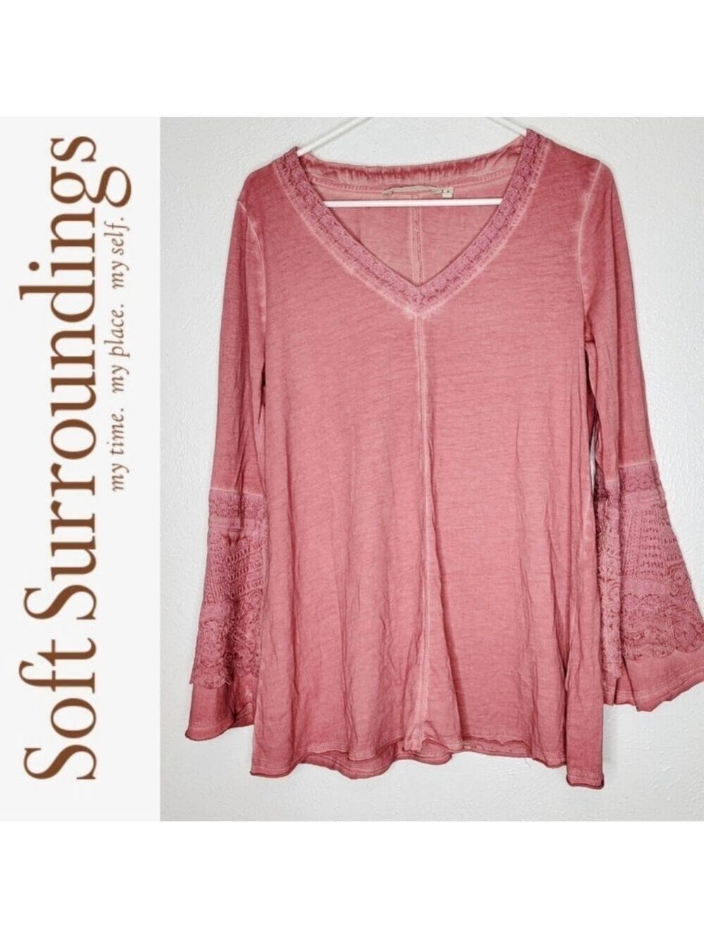 SALE 4/$30 Soft Surroundings Jordan Creek Tunic Bell Sleeve Women's Medium